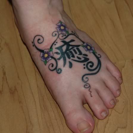 kanji tattoo,flower tattoos  on feet