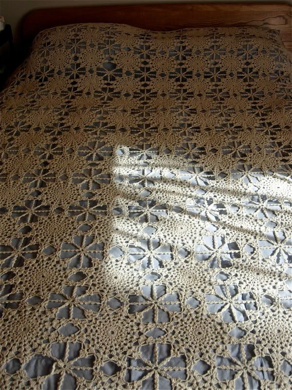 Handmade Crochet Bedspread 8' x 5' - vintage crochet Tablecloths