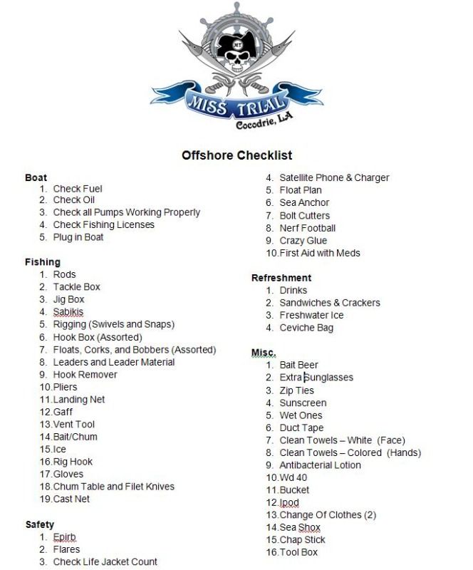 Gulf Offshore Fishing Checklist Page 2 Pensacola Fishing Forum