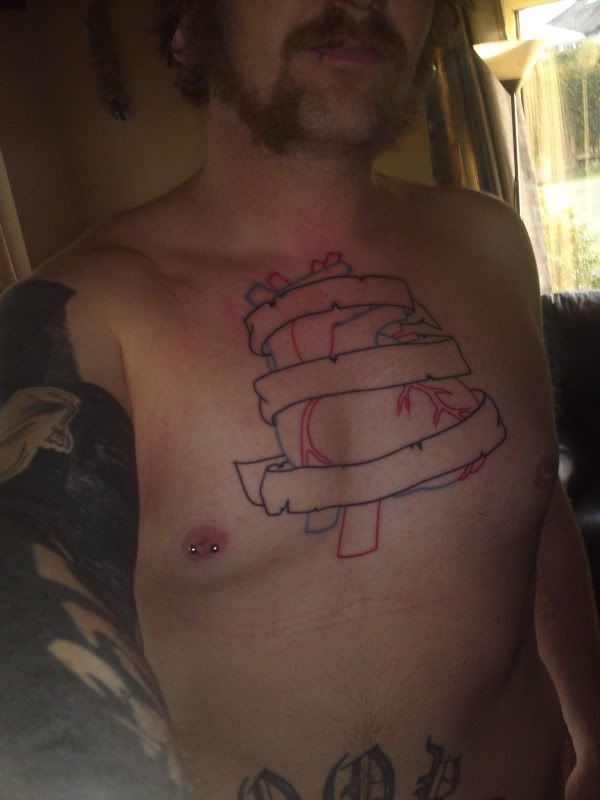Got my chest piece started yesterday just woke up and unwrapped myself
