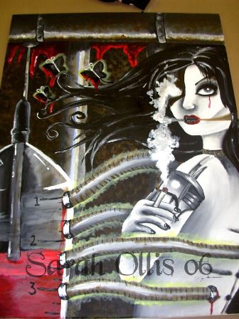 2006: My GCSE final piece. Based on the works of Giger, and painted in