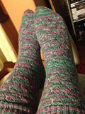 Pair 3, Pattern: Wavy Socks from Miss ElleYarn is Fuschia dyed by me