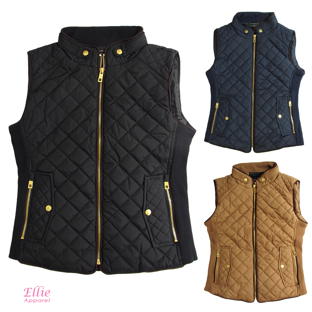 Women's Quilted Padded Vest Black/cognac/navy Plus Sizes /XL Black - Women's Quilted Padded Vest Black/cognac/navy Plus Sizes /XL