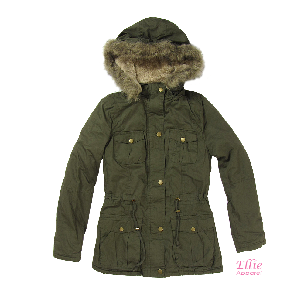 Women's Military army parka jacket coat detachable fur hood S/M/L/XL eBay