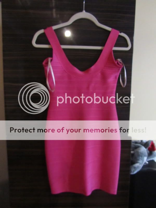 Neon Pink Herve Leger Scoopneck Tank Bandage Dress Sz S  