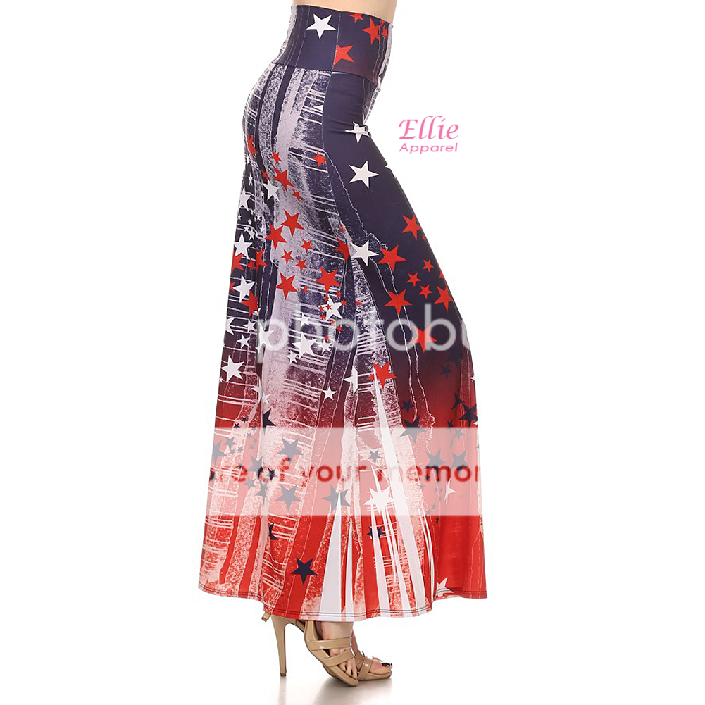 Star American Flag Sublimation high waist fold over maxi long skirt (S ...
