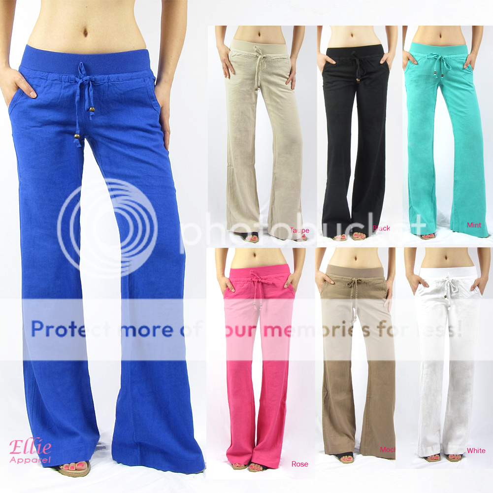 Women Linen pants with banded waist draw strings regular/ plus sizes (S ...